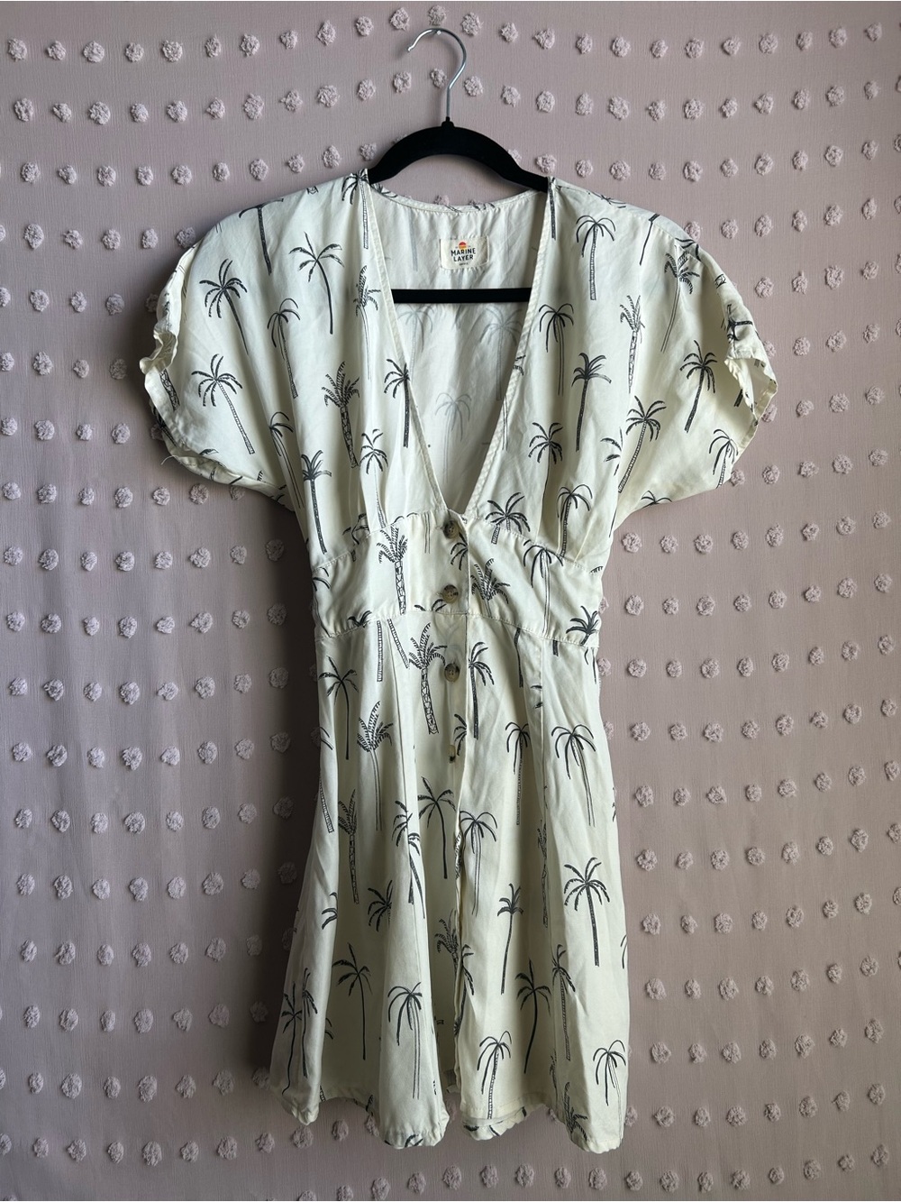 Marine Layer Women’s Camila Palm Tree Print Mini Short Sleeve Dress Sz S‎ White